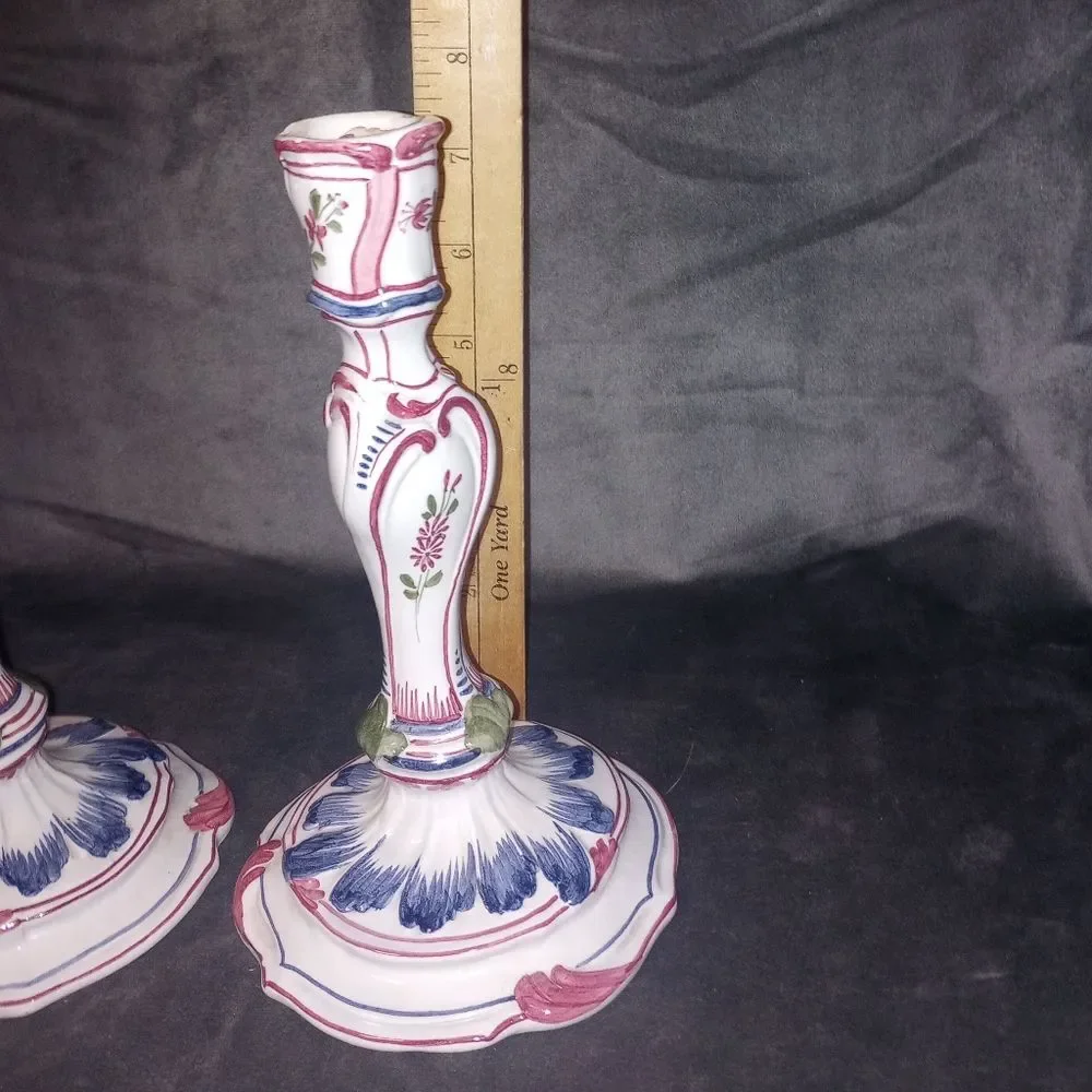 Vintage Set of 2 Hand Painted Italian Candlesticks 7 in EUC